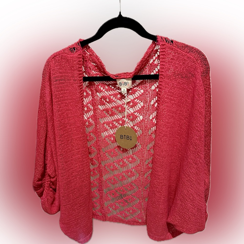 BiBi Women's Vibrant Pink Open-Knit Cardigan